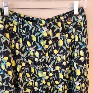 Wildfang Black Skirt with Yellow Lemon & Green Leaf Print